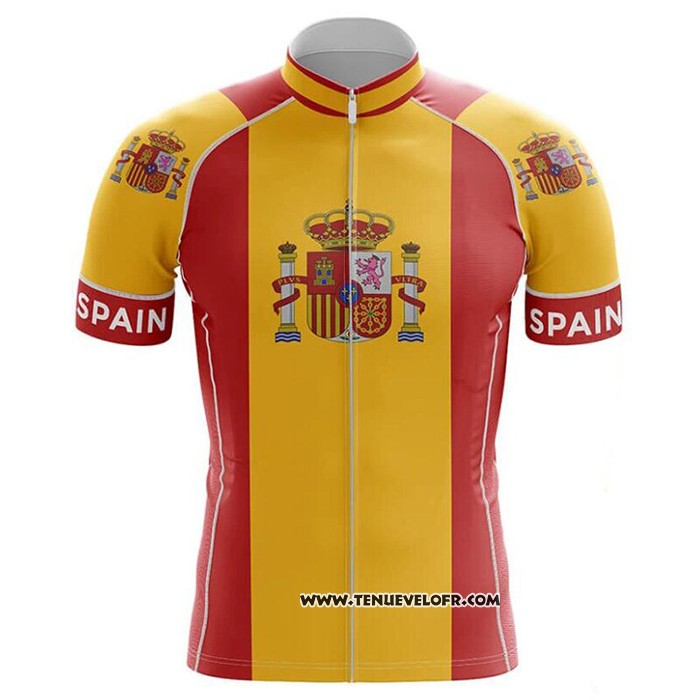 2020 Maillot Ciclismo Champion Espagne Rouge Jaune Manches Courtes et Cuissard